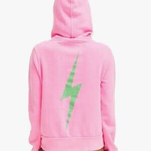 NWT Aviator Nation ~ Bolt Hoodie ~ Neon Pink w Mint Bolt Sz M